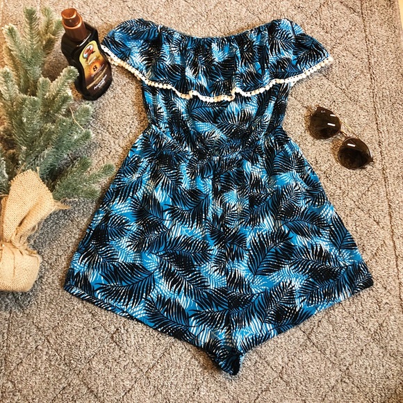 iris Other - Tropical Print Summer Romper with White Detail